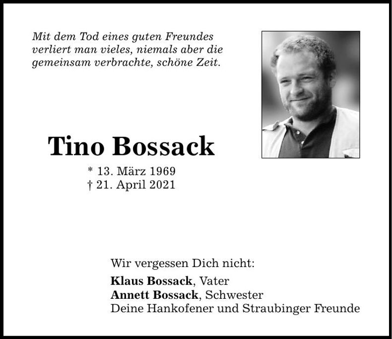 Traueranzeige Tino Bossack