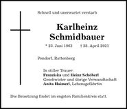 Traueranzeige Karlheinz Schmidbauer