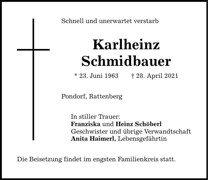 Traueranzeige Karlheinz Schmidbauer