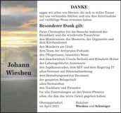 Traueranzeige Johann Wiesheu