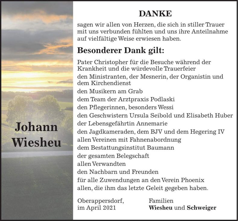 Traueranzeige Johann Wiesheu