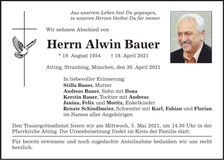 Traueranzeige Alwin Bauer