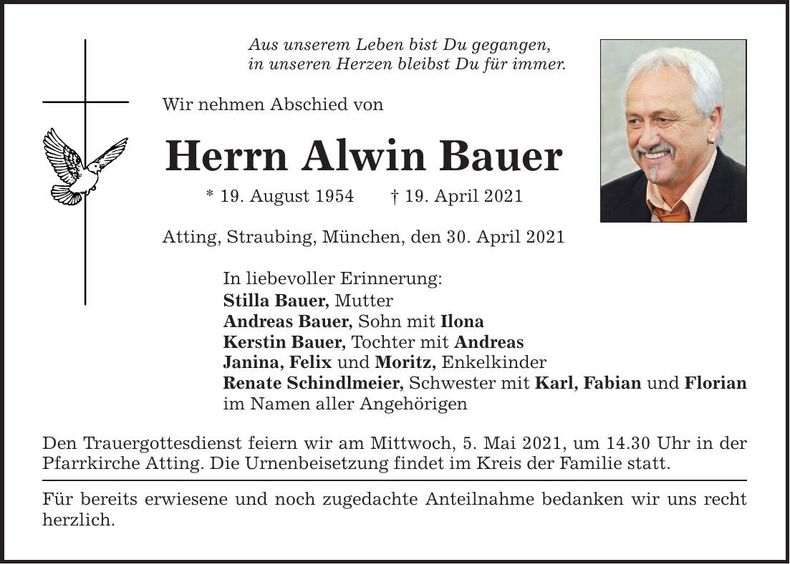 Traueranzeige Alwin Bauer