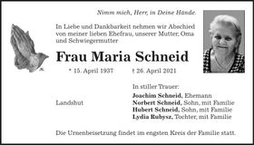 Traueranzeige Maria Schneid