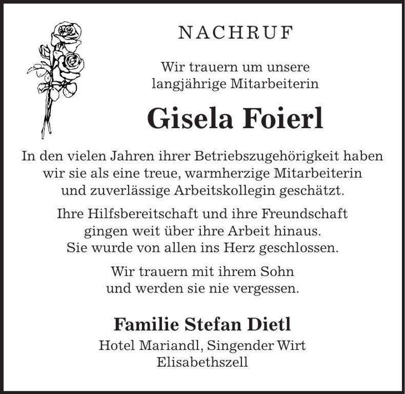 Traueranzeige Gisela Foierl