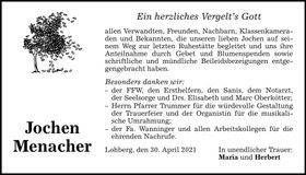 Traueranzeige Jochen Menacher