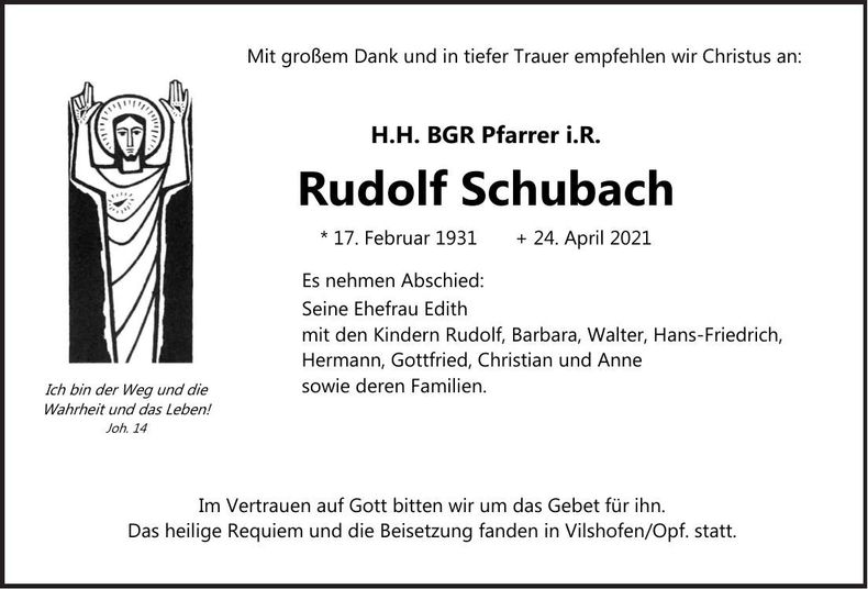 Traueranzeige Rudolf Schubach