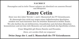Traueranzeige Emre Cetin