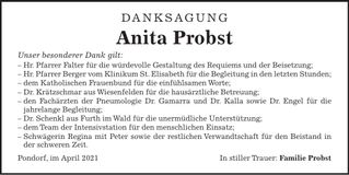 Traueranzeige Anita Probst