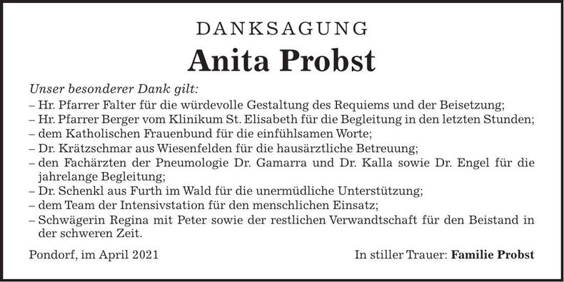Traueranzeige Anita Probst