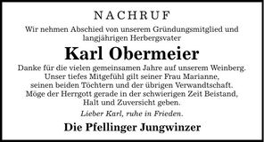 Traueranzeige Karl Obermeier
