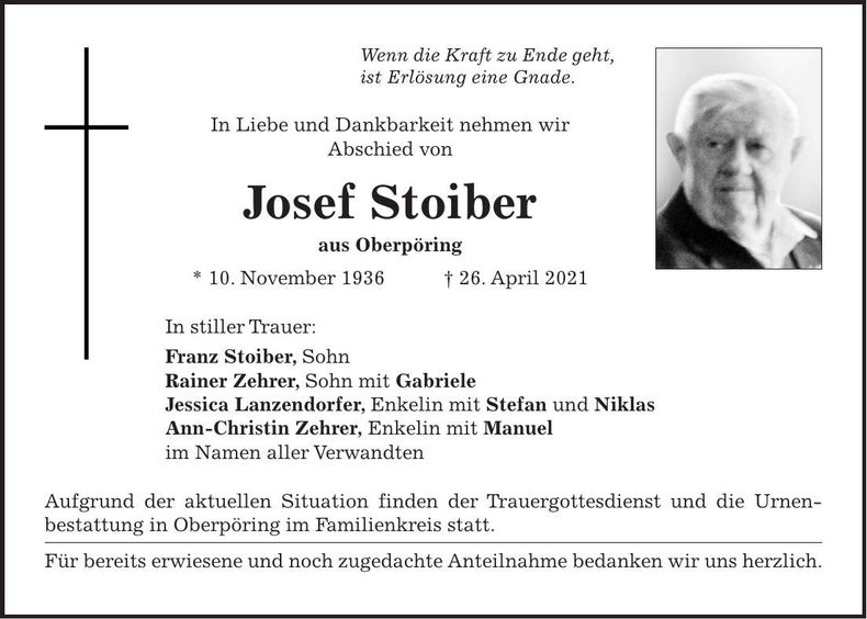 Traueranzeige Josef Stoiber