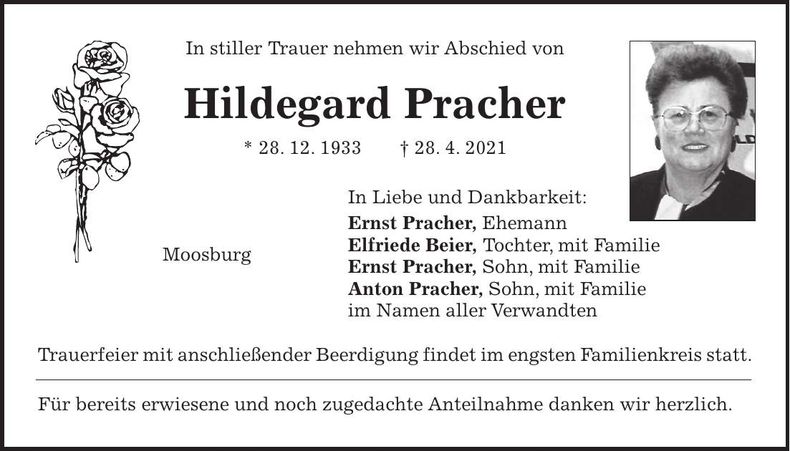 Traueranzeige Hildegard Pracher