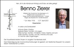 Traueranzeige Benno Zierer