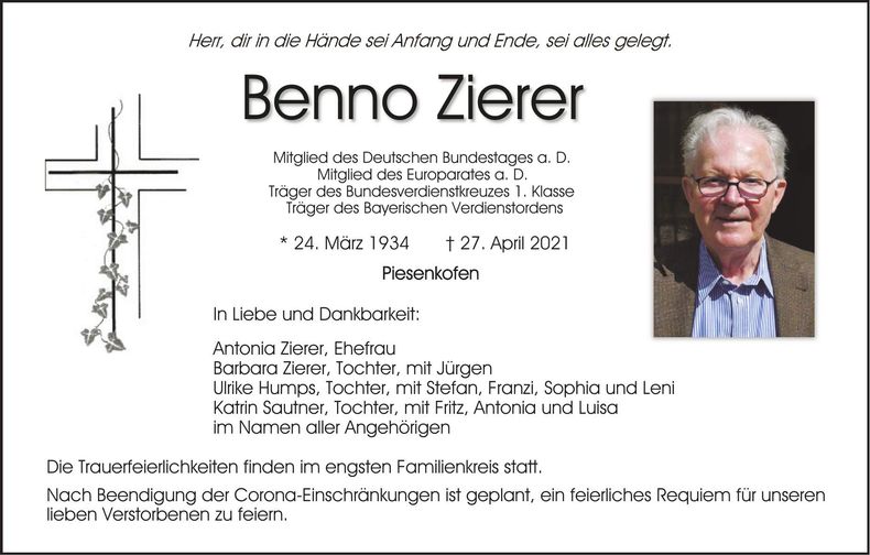 Traueranzeige Benno Zierer