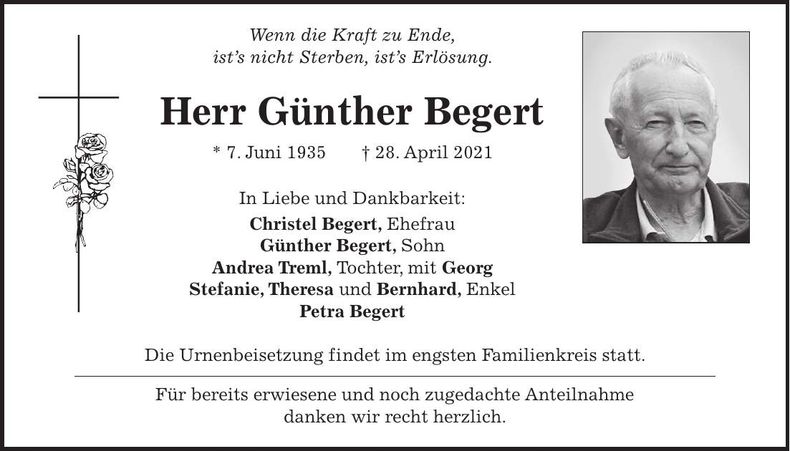 Traueranzeige Günther Begert