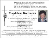 Traueranzeige Magdalena Kreitmeier