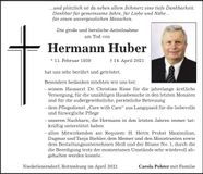 Traueranzeige Hermann Huber