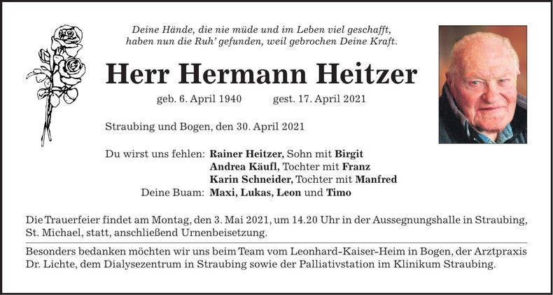 Traueranzeige Hermann Heitzer