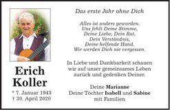 Traueranzeige Erich Koller