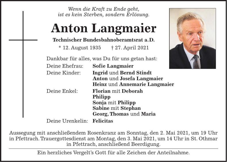 Traueranzeige Anton Langmaier