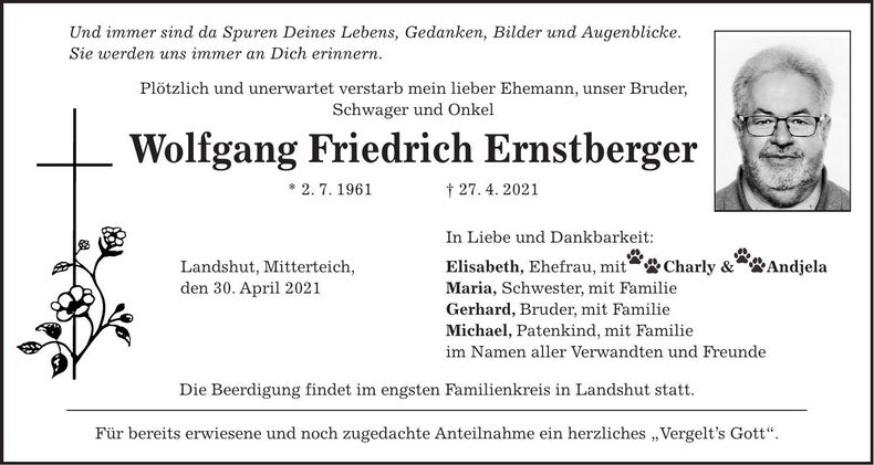 Traueranzeige Wolfgang Friedrich Ernstberger
