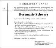 Traueranzeige Rosemarie Schwarz