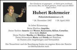 Traueranzeige Hubert Rohrmeier