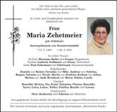 Traueranzeige Maria Zehetmeier