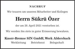Traueranzeige Sükrü Özer