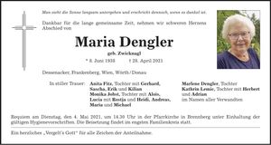 Traueranzeige Maria Dengler