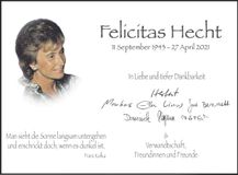 Traueranzeige Felicitas Hecht
