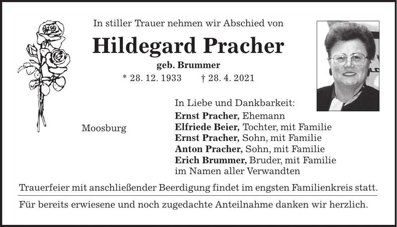 Traueranzeige Hildegard Pracher