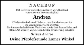 Traueranzeige Andrea Bauer