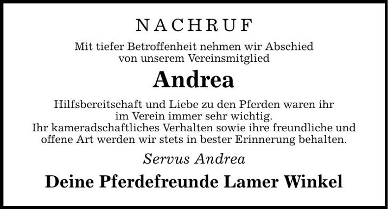 Traueranzeige Andrea Bauer