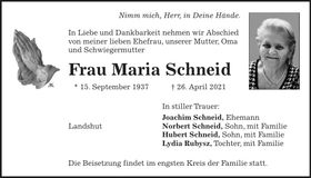 Traueranzeige Maria Schneid