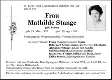 Traueranzeige Mathilde Stange