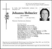 Traueranzeige Johanna Holmeier