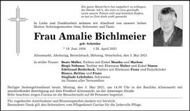 Traueranzeige Amalie Bichlmeier