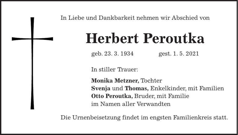 Traueranzeige Herbert Peroutka
