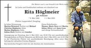 Traueranzeige Rita Höglmeier