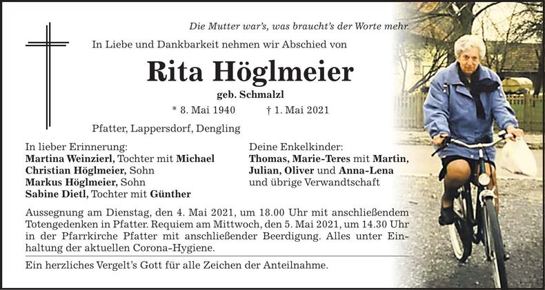 Traueranzeige Rita Höglmeier