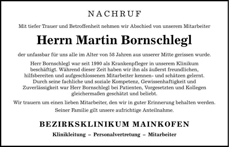 Traueranzeige Martin Bornschlegl