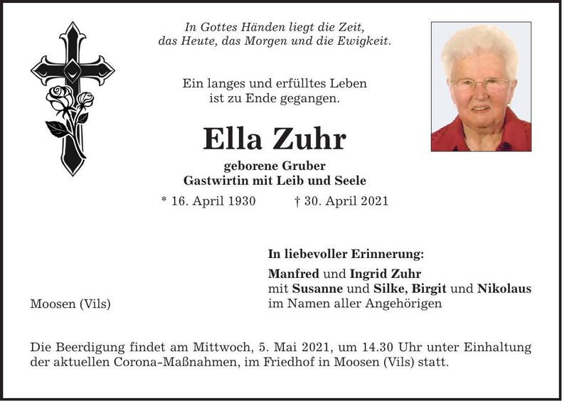 Traueranzeige Ella Zuhr