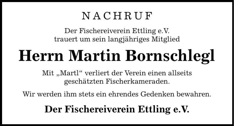 Traueranzeige Martin Bornschlegl