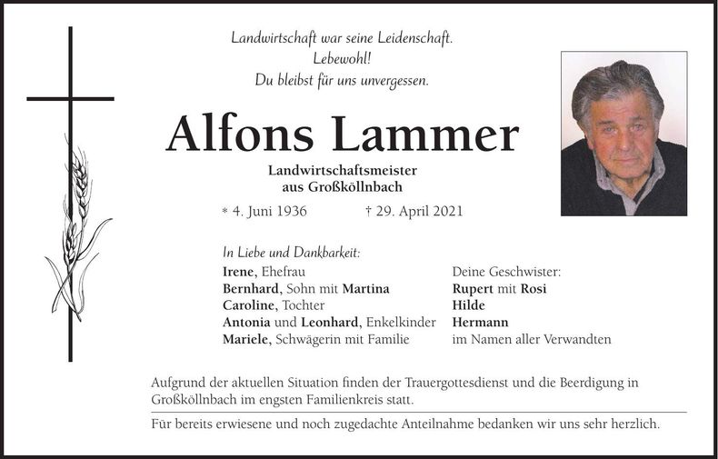 Traueranzeige Alfons Lammer