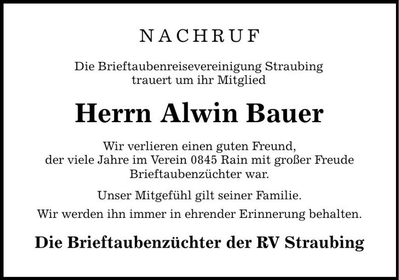 Traueranzeige Alwin Bauer