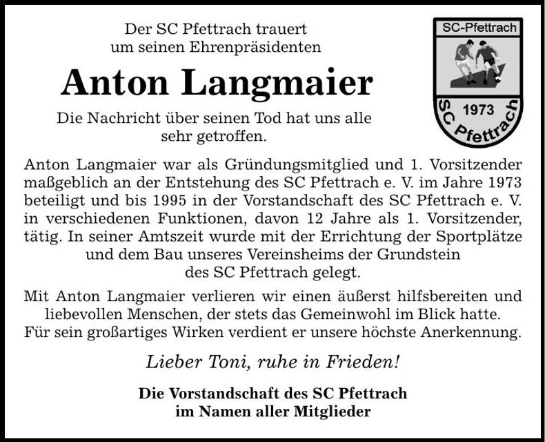 Traueranzeige Anton Langmaier