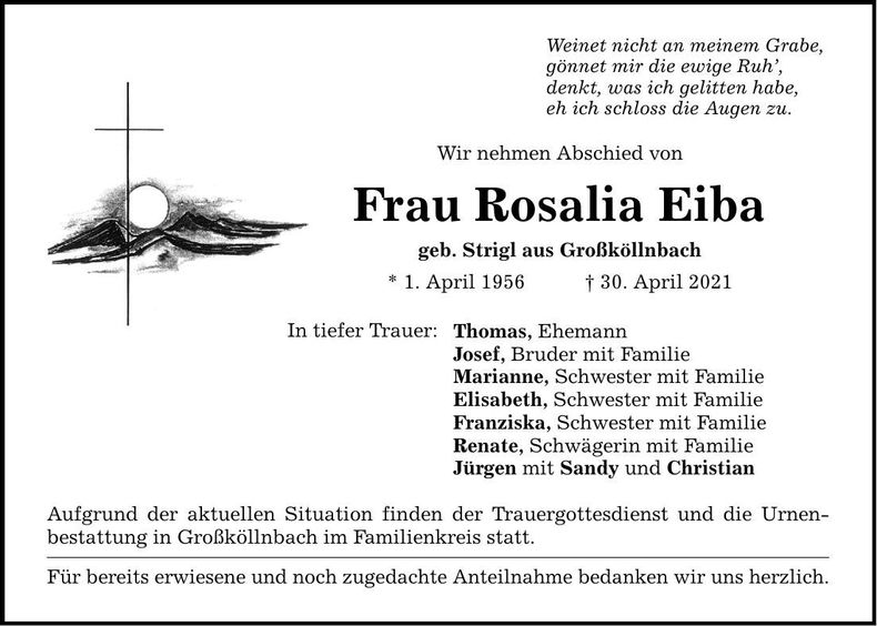 Traueranzeige Rosalia Eiba