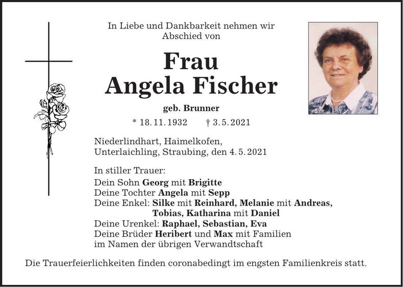 Traueranzeige Angela Fischer